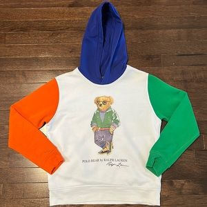 Polo by Ralph Lauren hoodie, Kids M (10-12), White, Blue, Orange, Green.